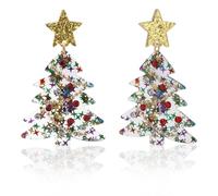 Christmas Tree Earrings for Women, Acrylic Tree Star Earrings Stud with Rhinestones Beads Dangle Holiday Jewelry for Festive Christmas Party Holiday Outfit Gift Accessories (Colorful)