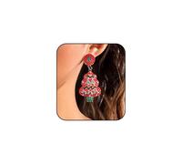 Christmas Tree Earrings for Women Cute Red/Green Beaded Christmas Dangle Earrings New Year Party Winter Holiday Accessories, M, Metal, No Gemstone