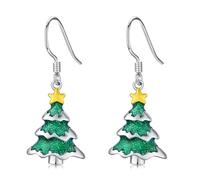 Christmas Tree Earrings for Women Sterling Silver Green Xmas Tree Earring Dangling aretes de navidad Winter Holiday Earring Jewellery Gift