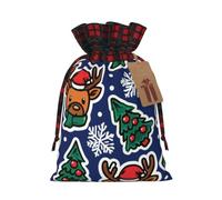 Christmas Tree, Elk, Green Socks Christmas Burlap Gift Bags With Drawstring And Tags - Tiny Small Gift Bags For Xmas Candy And Christmas Supplies, Christmas Drawstring Gift Bags 8.3×11.8in