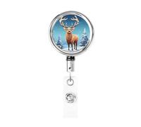 Christmas Tree Elk Retractable Badge Reel Holder with Clip and Keychain Name Badge Reel Funny Cute Badge Clips Id Card Badge Holder for Office Worker Doctor Nurse
