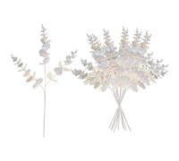 Shatchi Iridescent White Glitter Artificial Eucalyptus Christmas Tree Picks 55Cm Pack Of 12