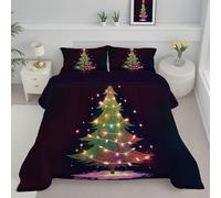 Christmas Tree Fairy Lights Printed Quilt Set Super King, Soft Breathable Festivals Cartoons Coverless Duvet, Anti Allergy Reversible Colorful Quilted Quilt - Microfiber Bedding Set 264x228 cm