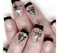 Christmas Tree False Nails Press On Nails Christmas Ribbon Artificial Nails Short Square Full Covered Stick On Nails Christmas Tree Stick On Nail Full Deck