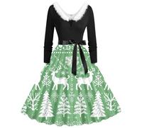 Christmas Tree Fancy Dress for Women, Faux Fur V Neck A Line Dress Ladies Dresses Size 16 UK Black Wrap Long Sleeve Maxi Dresses for Women UK Christmas Costumes Plus Size Ladies Outfits