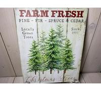 Christmas Tree Farm Sign Farm Fresh Trees Merry Christmas Print Plaque Winter Wall Art Holiday Decorative Retro Metal Tin Sign for Home Kitchen Coffee Wall Decor 8x12 Inch