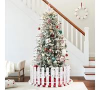 Christmas Tree Fence, Holiday Decoration White Picket Fence Plastic PVC Heavy Duty, Small Fence Panel Around Artificial Real Xmas Trees, Fence Gate to Go, Freestanding Circle Barrier for Toddler Cats
