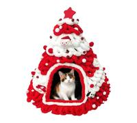 Christmas Tree Finished Knitted Semi-Enclosed Felt Cone Cat Cave Bed,for Small Medium Large Breeds Living Room Bedroom Balcony Playing Resting,24 * 20 * 20inch,ark Green, Fruit Green, Red