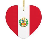 Christmas Tree Flag of Peru Print Heart Shaped Ceramic Ornaments,Holiday Creative Home Decoration
