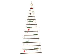 Christmas Tree for Hanging Made of Natural Wood, 100 x 210 cm, with Lace Stars, Rustic Wall Decoration, Versatile, Space Saving for Indoor Use
