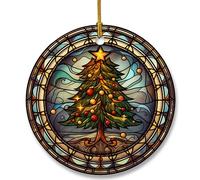 Christmas Tree Full of Fruit Hanging Ornament in Stained Glass Patterns, Christmas Tree Ceramic Ornament for Christmas Decorations, Christmas Ornament for Xmas Tree Decors
