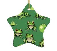 Christmas tree Funny Green Frogs Print star shaped ceramic Ornaments,Holiday Creative Home Decoration