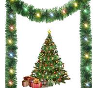 Christmas Tree Garland LED Light | 49.21ft Tinsel Garland Shiny Green Streamers Ornaments - Twist Light Strips Prelit Christmas Decor with LED Lights for Birthday & Wedding