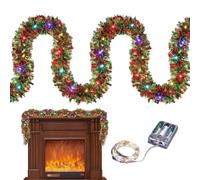 Christmas Tree Garland LED Lighted Tinsel Foil Twist Festive Home Decor | 16ft Fall Garland Door Ornaments for Outdoor Yard Home Kitchen Bedroom Fireplace Window Porch Wall