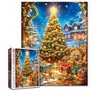 Christmas Tree Gift Boxes Jigsaw Puzzle 1000 Pieces for Adults Students 20×27 Inches Holiday Winter Puzzle Snowy Yard Warm Lights Candles Cozy Night Festive Decoration Home Fun Relaxing Activity