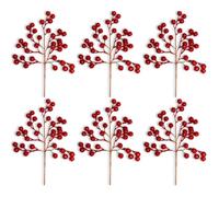 Christmas Tree Glitter Berries Stems, Artificial Picks 45cm Red 6Pcs