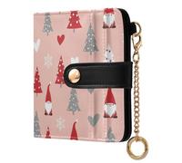 Christmas Tree Gnomes Pink Print Small Women Wallet Bifold RFID Blocking Leather Compact Card Holder with Coin Pocket Zipper Purse for Women Girls Ladies