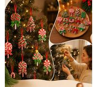 Christmas Tree Hanging Candy Cane Ornaments, 16 Pcs Red Green Peppermint Swirl Lollipop Pendants Equipped with Ribbon Bows, Holiday Party Xmas Decorations