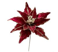 Christmas Tree Hanging Decoration 28cm Glitter Poinsettia Flower for Festive Home and Party Ambiance (Burgundy)