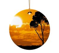 Christmas Tree Hanging Decoration Double-Sided African Grass Sunset Printed Ceramic Christmas Ornament For Home