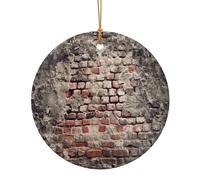 Christmas Tree Hanging Decoration Double-Sided Ancient Worn Brick Wall Printed Ceramic Christmas Ornament For Home
