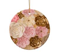 Christmas Tree Hanging Decoration Double-Sided Pink White Gold Flowers Printed Ceramic Christmas Ornament For Home
