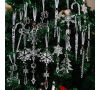 Christmas Tree Hanging Decorations 18Pcs Acrylic Snowflake and Icicle Drop Ornaments for Holiday Season