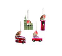Christmas Tree Hanging Decorations - London Icons With Robin Pack Of 4 Assorted