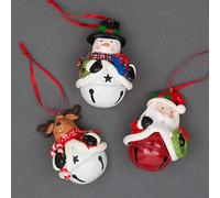 Christmas Tree Hanging Decorations Santa Snowman Reindeer with Jingle Bells Xmas Tree Wall Home Décor Ornaments 3pcs Set