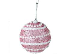 Christmas Tree Hanging Foam Ball Ornament 8cm Size with Textured Spiral Pattern Lightweight Plastic for Indoor For Xmas Decor (Pink)