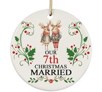 Christmas Tree Hanging Ornament 7Th Anniversary 7 Years Married With Reindeer Ceramic Christmas Ornaments Memorial With Lanyard For Holiday Family Party