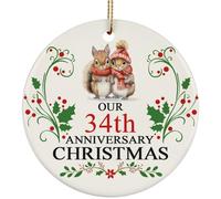 Christmas Tree Hanging Ornament Couple Squirrel 34Th Anniversary 34 Years Ceramic Christmas Ornaments Xmas Tree Ornament Hanging With Lanyard For Decor Holiday Indoor