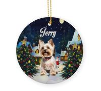Christmas Tree Hanging Ornament Cute Dogs White Yorkshire Terrier Lover Ceramic Christmas Ornaments With Lanyard Hanging Decorations 7.3 Cm