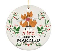 Christmas Tree Hanging Ornament Funny Couple Fox Art 53Rd Anniversary 53 Year Ceramic Christmas Ornaments Xmas Tree Hanging Ornaments With Lanyard For Party Indoor Decor
