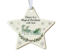 Christmas Tree Hanging Ornament Xmas Acrylic Star Shaped Ornament Festive Reindeer & Sleigh Hanging Decoration with Cheers to a Magical Christmas with You (Star)