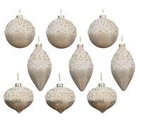 Christmas Tree Hanging Ornaments Set, 12 Pieces 8cm Glass, Ice Lacquer, Beads & Sequins - Stocking, Gloves, Candy Cane, Jingle Bell & Wreath