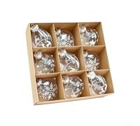 Christmas Tree Hanging Ornaments Set of 9 Clear Balls for Seasonal Decoration in Homes and Commercial Spaces (White)