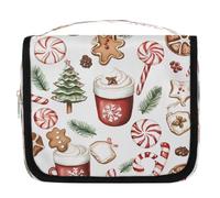 Christmas Tree Holly Berries Candy Hanging Toiletry Bag Travel Wash Bag Cosmetic Makeup Accessories Organizer Waterproof Shower Bag Beauty Pouch for Women Girls Kids Gift