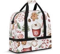 Christmas Tree Holly Berries Candy Travel Duffel Bag for Women Men, Foldable Sports Gym Bag Weekend Overnight Totes Carry on Cabin Bag with Shoes Compartment