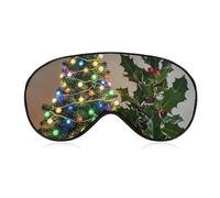 Christmas Tree Holly Sleep Mask Comfort Travel Eye Masks with Adjustable Elastic Strap Soft Funny Block Light Sleep Eye Cover for Side Sleeper for Nap Men Women Gift