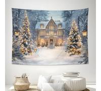 Christmas Tree House Tapestry, Wall Hanging Winter Christmas Eve, Tapestry for Bedroom Living Room, White Walls Hanging Home Xmas Party, 230Lx180W