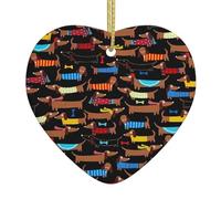 Christmas tree I Love My Dog Dachshunds Print heart shaped ceramic Ornaments,Holiday Creative Home Decoration