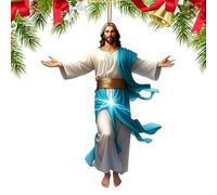 Christmas Tree Jesus Ornament - 2D Acrylic Holiday Pendant, Inspirational Christian Car Rearview Hanging Charm, Faith Themed Decoration for Church Display, Religious Ornament, 3.14x2.95x0.39 Inches