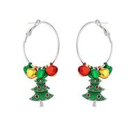 Christmas Tree Jingle Bell Red Green Yellow Cute Ornament Ball Round Hoop Tassel Dangle Earrings for Women Tinkle Bell Huggie Hoops Hypoallergenic Xmas Festival Party Jewelry Gift Bff Daughter 55mm