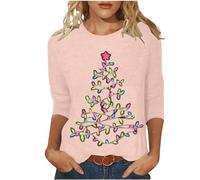 Christmas Tree Jumper Women UK, Graphic Santa Pullover Reindeer Xmas Tree Print Sweatshirt Novelty Funny Holiday Top 3/4 Sleeve Casual Shirt Blouse Round Neck Loose Tunic