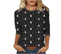 Christmas Tree Jumper Women UK, Xmas Tree Graphic Pullover Santa Reindeer Print Sweatshirt Novelty Funny Christmas Holiday Tops 3/4 Sleeve Casual Shirts Blouse Round Neck Loose Tunic Top