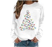 Christmas Tree Jumper Women Xmas Tree Graphic Santa Reindeer Print Sweatshirt Novelty Funny Christmas Holiday Tops Pullover Long Sleeve Casual Shirts Blouse Round Neck Loose Tunic Top