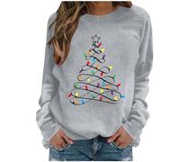 Christmas Tree Jumper Women Xmas Tree Graphic Santa Reindeer Print Sweatshirt Novelty Funny Christmas Holiday Tops Pullover Long Sleeve Casual Shirts Blouse Round Neck Loose Tunic Top