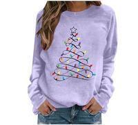 Christmas Tree Jumper Women Xmas Tree Graphic Santa Reindeer Print Sweatshirt Novelty Funny Christmas Holiday Tops Pullover Long Sleeve Casual Shirts Blouse Round Neck Loose Tunic Top