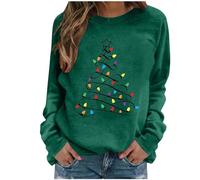 Christmas Tree Jumper Women Xmas Tree Graphic Santa Reindeer Print Sweatshirt Novelty Funny Christmas Holiday Tops Pullover Long Sleeve Casual Shirts Blouse Round Neck Loose Tunic Top